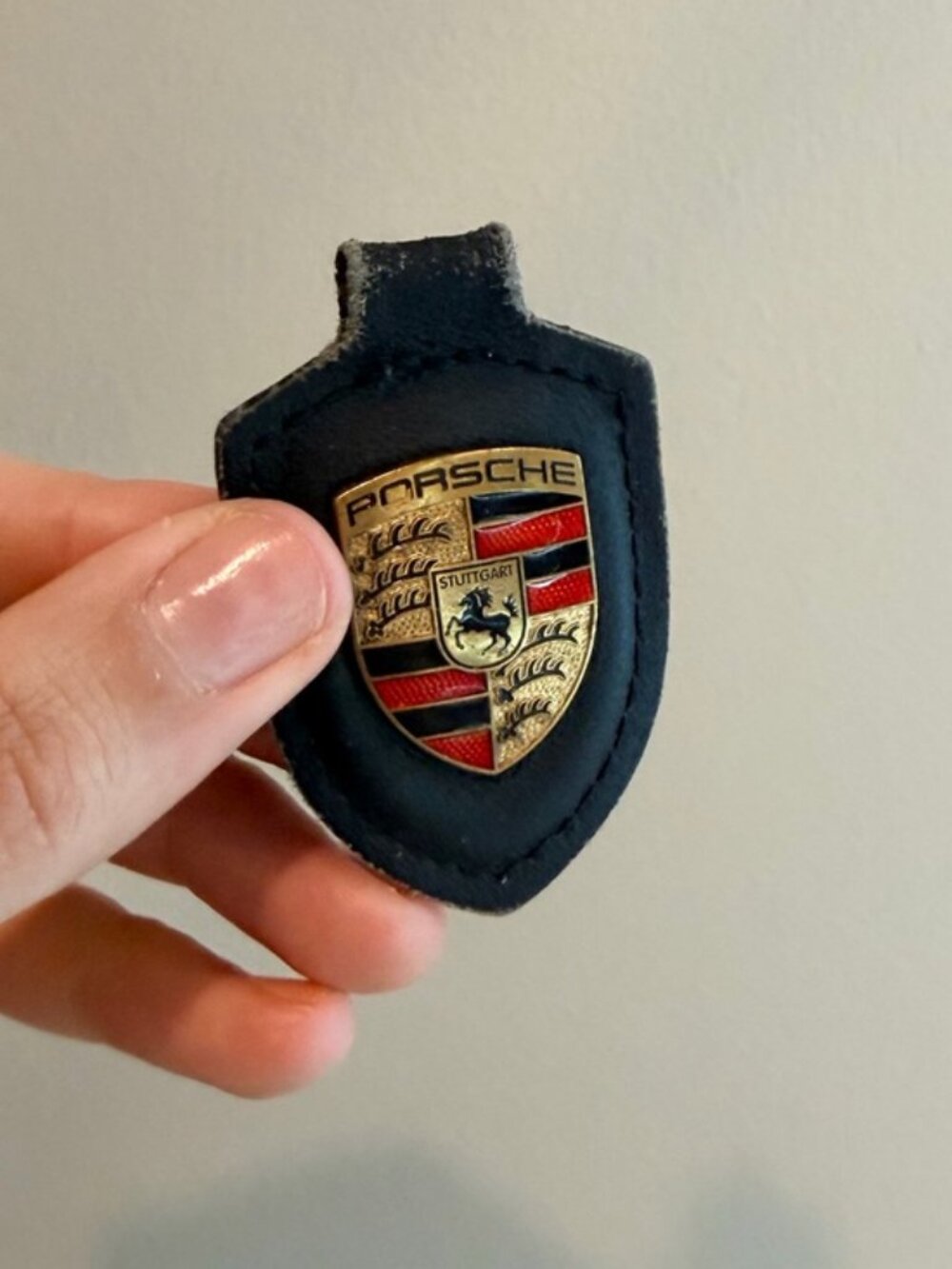 Authentic Porsche Crest Leather Key Fob Black